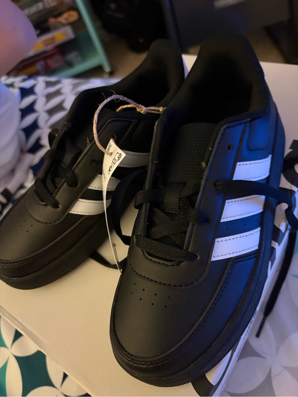 Brand new size 1 Kids Black Sneakers with White Stripes